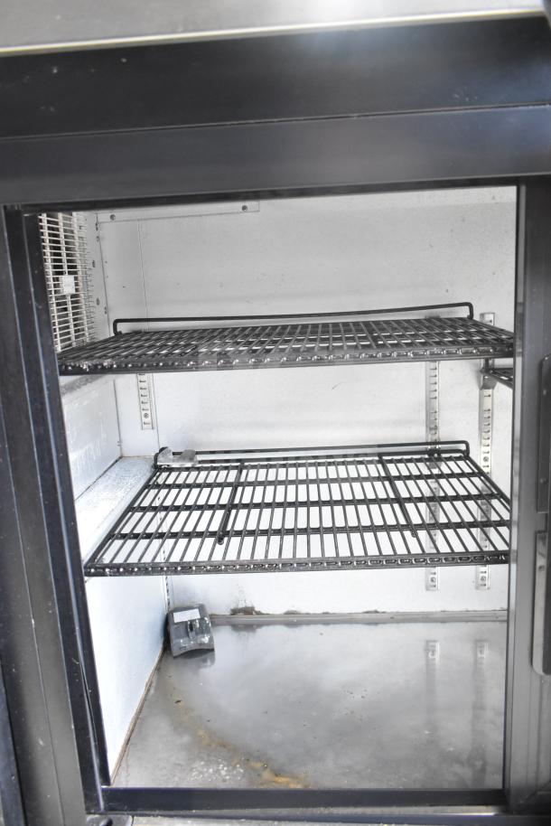 Everest EBB59G-SD 2-door back bar cooler, shelves visible, gray interior. 115V, 1 phase. Used condition.