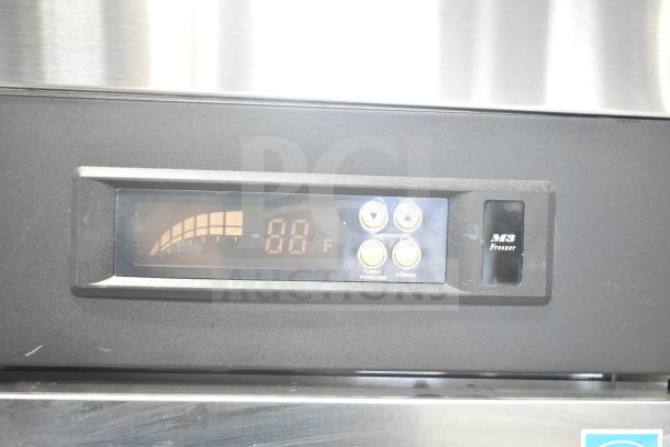 Turbo Air M3F47-2-N commercial freezer display panel showing temperature and controls. 115V, 1 Phase.