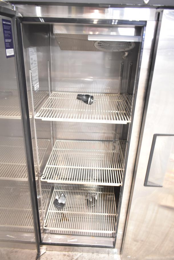 Turbo Air M3F47-2-N Commercial Freezer, 2-door, 115V, 1 phase, stainless steel, adjustable shelves, interior view.