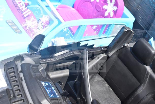 Ride On Children's Ford Gray Car, damaged dashboard and interior, visible wear, suitable for parts or repair.