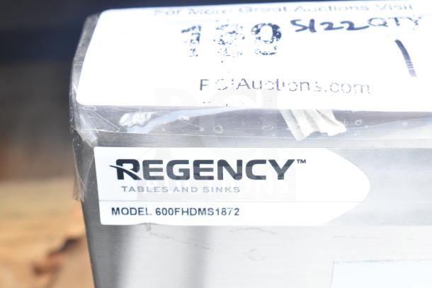 Brand new Regency 600FHDMS1872 72"x17.5" hand sink for three 8" faucets, scratch and dent condition, no legs.