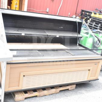 Killion Commercial Grab N Go Merchandiser, floor style, wooden paneling, glass display, pre-owned, located outdoors.