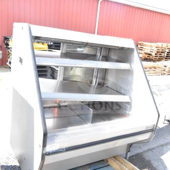 Custom's Deli Equipment commercial merchandiser display case, metal shelves, in used condition, ideal for delis.