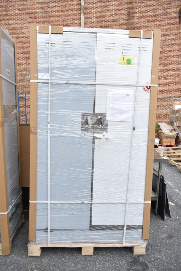 Brand new scratch and dent Regency 600SMC48DDM 48" stainless steel mop sink cabinet, wrapped and tagged.