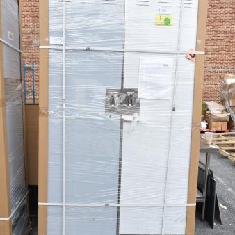 Brand new scratch and dent Regency 600SMC48DDM 48" stainless steel mop sink cabinet, wrapped and tagged.