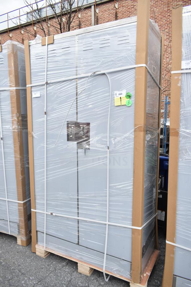 BRAND NEW SCRATCH AND DENT! Regency 600SMC48DDM 48" stainless steel mop sink cabinet, wrapped, tags visible.