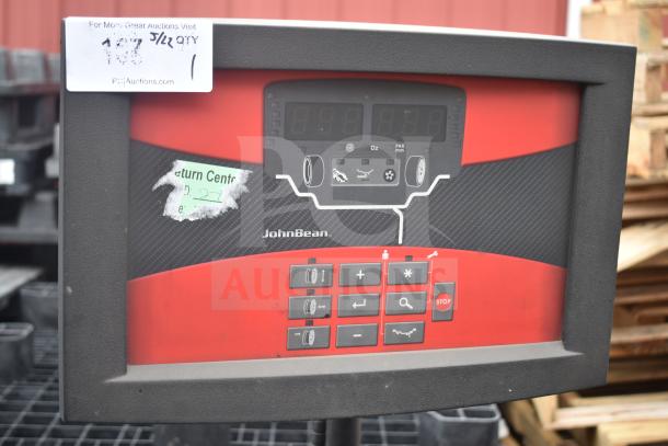 JohnBean Commercial Balancer, digital display, control buttons, visible wear, and auction tags attached.