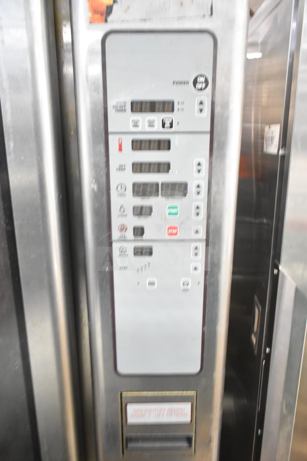 Baxter Commercial Natural Gas Mini Rotating Rack Oven control panel, showing digital display and function buttons.