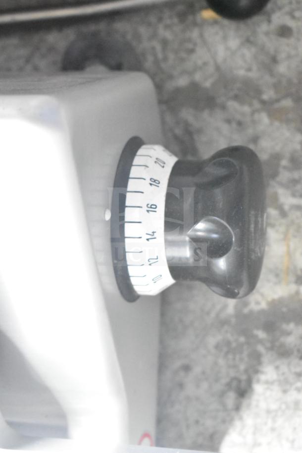2017 Bizerba GSP H Commercial Meat Slicer knob; features numbered slices; for precise slicing, 120V, 1 Phase.