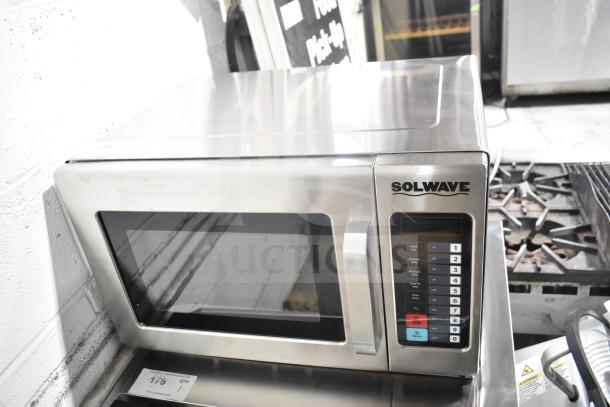 Brand new Solwave 180MW1800TH stackable commercial microwave, 1.2 cu. ft. interior, push button controls, 208/240V, minor scratches.