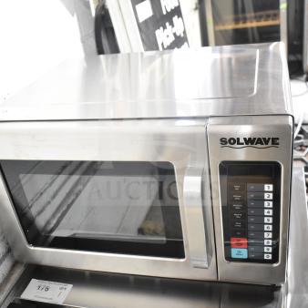Brand new Solwave 180MW1800TH stackable commercial microwave, 1.2 cu. ft. interior, push button controls, 208/240V, minor scratches.