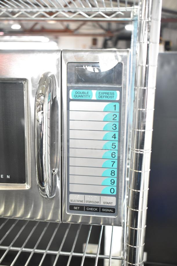 2022 Sharp R-21LVF Commercial Microwave, 120V, keypad controls visible, stainless steel finish, excellent condition.
