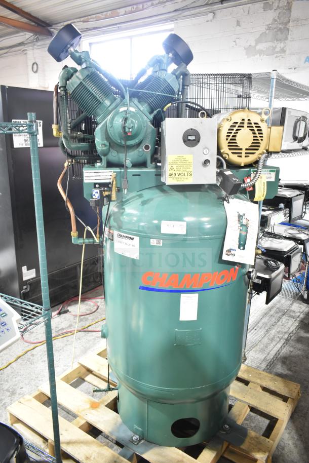 Champion 172-1 VR10-12 commercial air compressor, 460V, 3-phase, floor model, green, visible labels and markings.