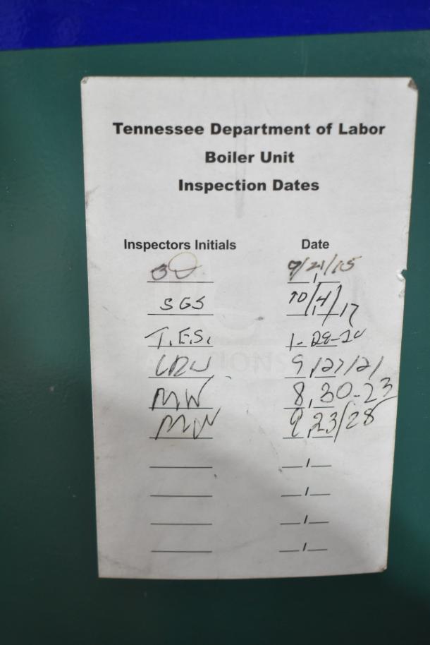 Champion 172-1 VR10-12 air compressor inspection record. Shows inspector initials and dates from 2015 to 2028.