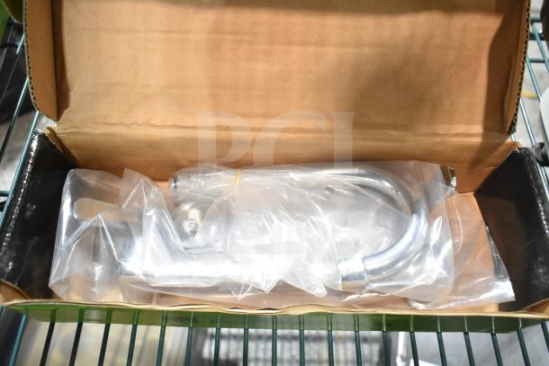 BRAND NEW Regency 600FW84G wall mount faucet with 3 1/2" swivel gooseneck spout and 8" centers, sealed in original box.
