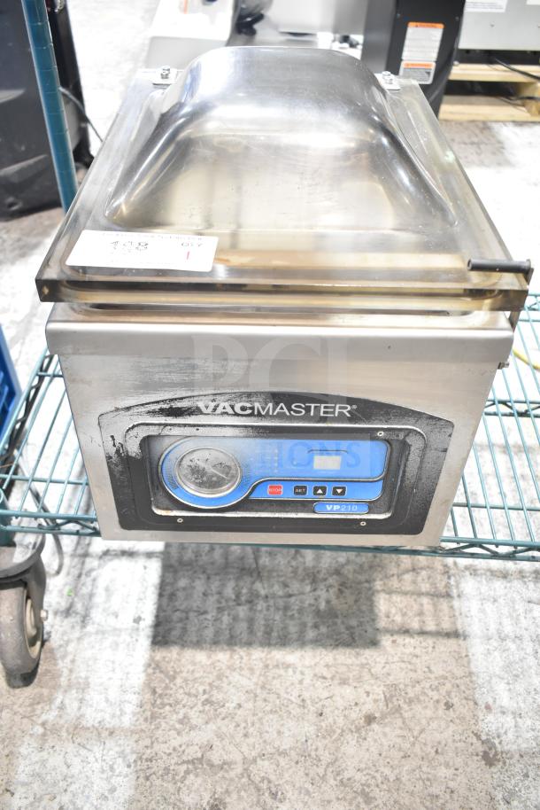 VacMaster VP210 Commercial Vacuum Sealer, stainless steel, countertop model, visible control panel, lightly used condition.