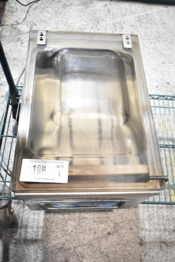 VacMaster VP210 commercial vacuum sealer, stainless steel, used condition, visible auction label "189 QTY 1".