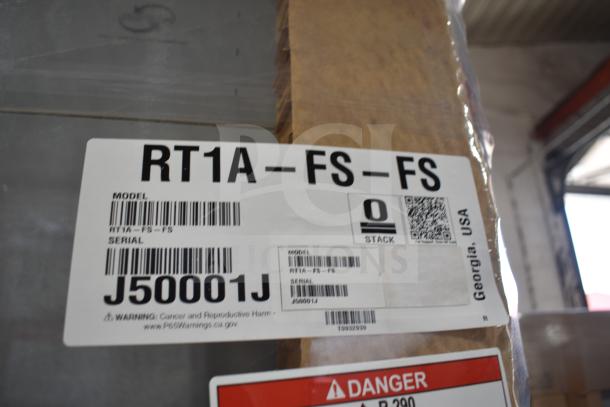 2019 Hoshizaki RT1A-FS-FS 35" Roll-Thru Refrigerator, brand new with scratch and dent. Label shows model and serial info.