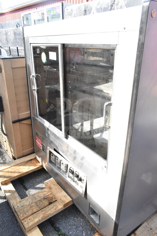 Custom Deli's DILW4SS commercial display case, stainless steel, dual glass doors, excellent condition, 120/208V, 1 phase.