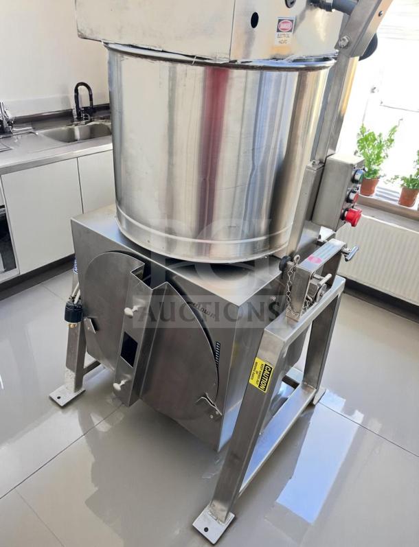 Outstanding condition CocoaTown ECGC-65A-AV cacao grinder, 220V, stainless steel, fully tested, operational, with caution label.