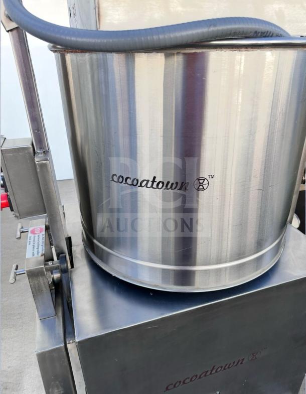 CocoaTown ECGC-65A-AV cacao grinder in outstanding condition, stainless steel body, 220V, fully tested, CocoaTown branding visible.