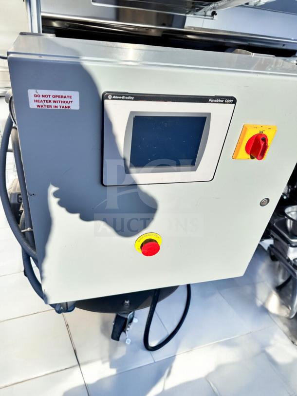 Chocolate Melter & Mixer System, Custom Fabrication, Model BC8N410S, excellent condition, 240V, with Allen-Bradley touchscreen.