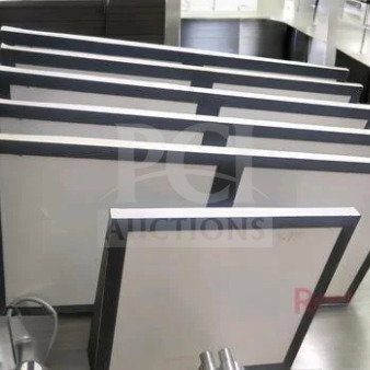 Lot of 12 menu board signs with lighting, commercial grade, mixed lot model. Includes double and single boards; fully tested.