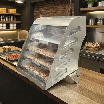 Subway stainless steel cookie display case, compact countertop model, showcasing cookies. Remarkable condition, fully tested.