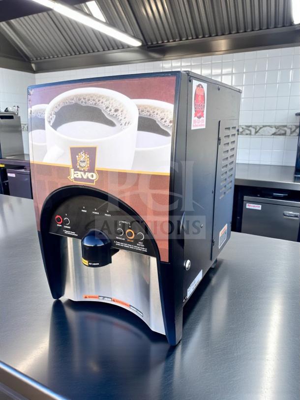 Optimal Condition Javo Coffee Dispenser, commercial hot beverage machine, model 120V, fully tested, operational, front controls.