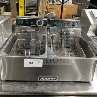 Adcraft DF-6L/2 dual 6L electric fryer, in exceptional condition, fully tested, with operational controls and baskets visible.