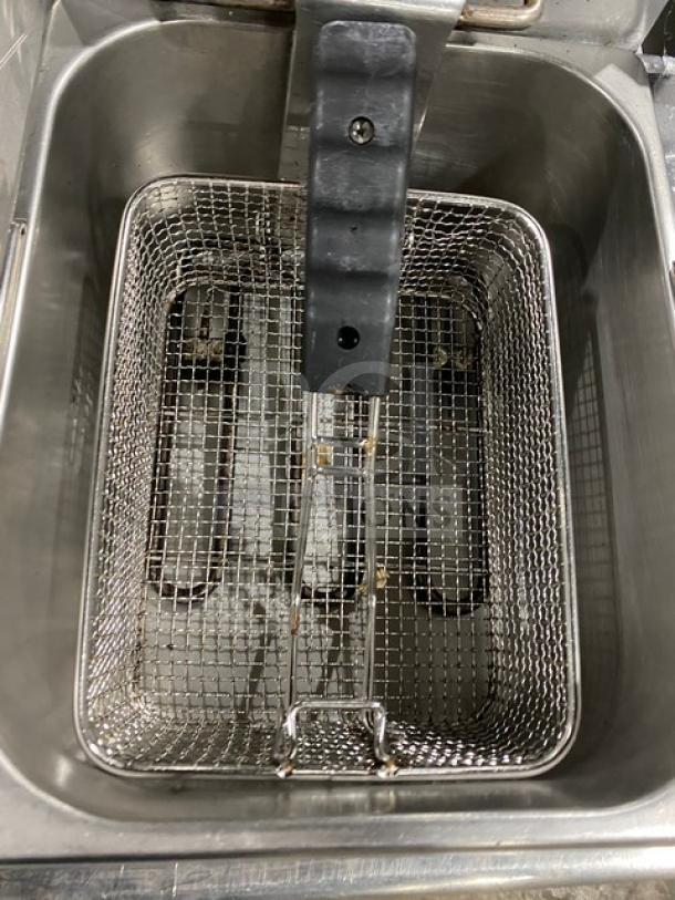 Adcraft DF-6L/2 commercial dual 6L electric countertop deep fryer, exceptional condition, showing stainless steel basket and interior.