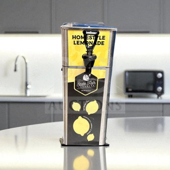 Newco FPM-1 commercial beverage dispenser, non-electric, new condition, labeled for lemonade, fully tested and operational.