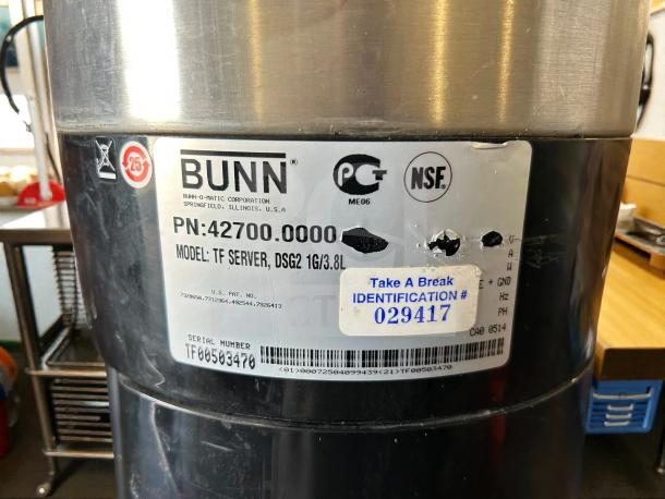 Bunn TF Digital Beverage Server DSG2, 1.5 Gallon with Stand, outstanding condition, visible model and serial labels.