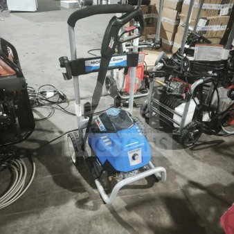 PowerStroke PS141913 pressure washer, blue, tested working, 1900 PSI, 1.2 GPM. Features hose reel and durable frame.