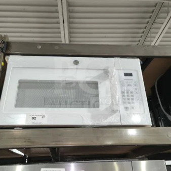 NEW GE 1.6 cu ft Over-the-Range Microwave Oven, model JVM3160DF9WW, white, new condition, visible keypad controls.