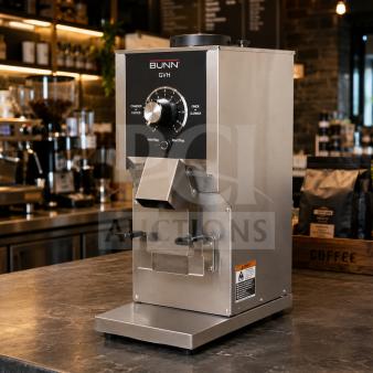 2025 Bunn GVH-1 stainless steel commercial coffee grinder, 1 lb. capacity, no hopper, brand new scratch & dent condition.