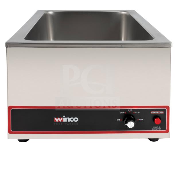 Winco FW-S500 stainless steel food warmer, excellent condition, tested, 120V/1 phase, countertop model, adjustable heat.