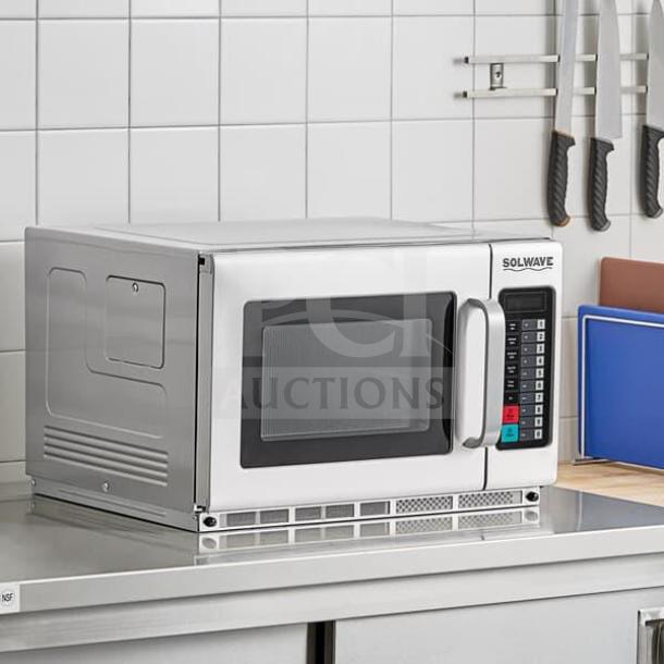 Solwave 180MW1200T stainless steel commercial countertop microwave oven, optimal condition, 1200W, 120V, tested working.