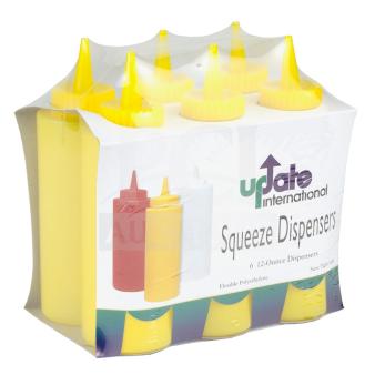 Update International SBY-12 12 oz yellow squeeze bottles with lids, pack of 6, brand new in packaging, premium condition.