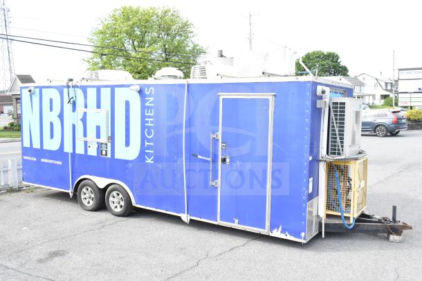NBRHD Kitchens food trailer with dual Pitco gas fryers, CaptiveAire hood, Arctic Air refrigeration, Daikin Mini-Split.