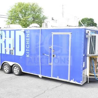 NBRHD Kitchens food trailer with dual Pitco gas fryers, CaptiveAire hood, Arctic Air refrigeration, Daikin Mini-Split.