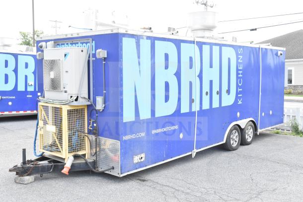 NBRHD Kitchens food trailer featuring dual Pitco gas fryers, CaptiveAire hood, Arctic Air refrigeration, Daikin mini-split.