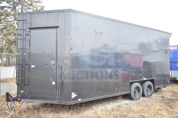 All-black 2020 Southern Dimensions Group 8.5' x 20' mobile commissary trailer with tandem axle, 14,000 lb GVWR.