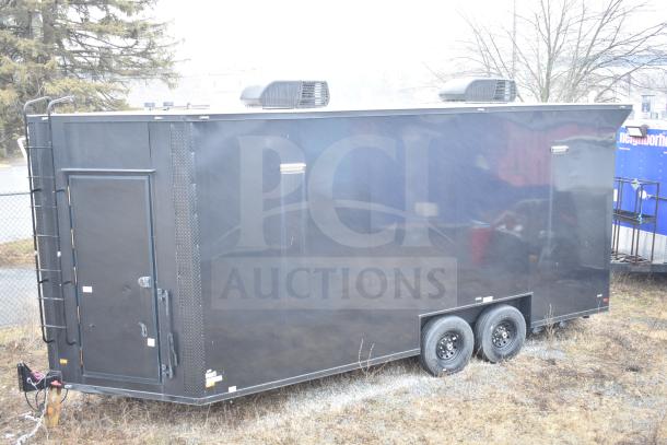 Black 2020 Southern Dimensions Group 8.5' x 20' mobile trailer with tandem axle. Features Coleman Mach AC, dual sinks, and Bosch water heater.