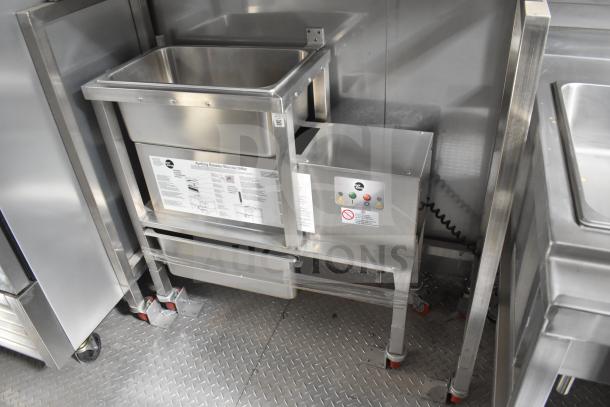 NEW 2021 Texino 28ft Food Trailer interior, featuring an AyrKing Breader/Blender/Sifter, stainless steel, pristine condition.