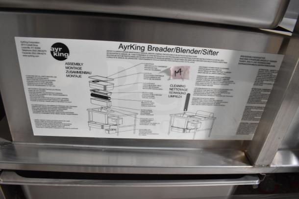 AyrKing Breader/Blender/Sifter assembly instructions, part of equipment in the 2021 Texino 28ft food trailer.