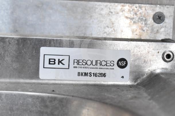 Label on 2021 Rock Solid Cargo food trailer equipment, displaying "BK Resources," NSF certification, and model number BKMS16206.