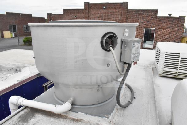 Roof-mounted commercial ventilation unit on a 2021 Rock Solid Cargo 28ft food trailer, showing wiring and duct connections.