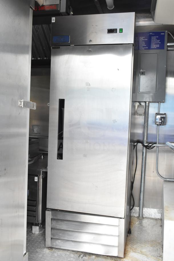 NBRHD Kitchens food trailer with dual Pitco gas fryers, CaptiveAire hood, Arctic Air refrigeration, Daikin mini-split.