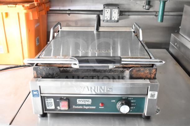 NBRHD Kitchens Ghost Kitchen food trailer interior with Waring Tostato Supremo, showing control panel and NSF certification label.